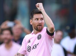 Lionel Messi Inter Miami celebrates..
