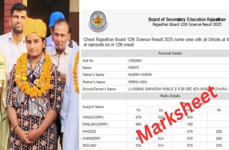 RBSE 12th Science Topper 2025 Preeti Scorecard